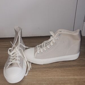 Amazon Beige Canvas High-Top Sneakers